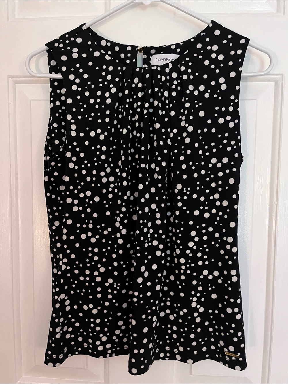 Calvin Klein Black and White Polka Dot Sleeveless Blouse